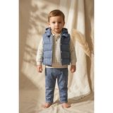 Yelena Hippıl Erkek Bebek Dusty Blue Fitilli Kapüşonlu Yelek, Ekose Sweatshirt ve Pantolon 3'lü Kombin - 12 - 18 Ay - Mavi