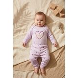 Yelena Kız Bebek %100 Pamuklu Kalp Lila Desenli 2'li Takım - Uzun Kollu Body ve Esnek Pantolon Seti - 0 - 3 Ay