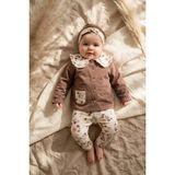 Yelena Kız Bebek Kahve Çiçek Detaylı Bebe Yaka Düğmeli Hırka ve Fitilli Tayt Ikili Takım - %100 Pa - Kahverengi