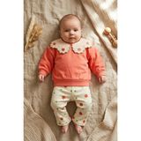 Yelena Kız Bebek Mercan Çilek Nakışlı Bebe Yakalı Sweatshirt ve Fitilli Pantolon Ikili Takım - %100 - 6 - 9 Ay - Somon