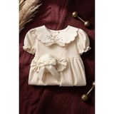 Yelena Kız Çocuk Krem Vintage Çiçek Nakışlı Elbise ve Şeker Figürlü Çanta Seti - Bohem Stil Çoc - 5 Yaş