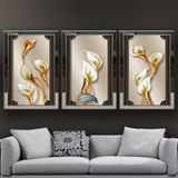Yelken Çiçekleri Temalı Aynalı Çerçeveli 3 lü Kanvas Tablo Seti 150x70 cm