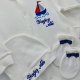 Yelken Desenli Erkek Bebek Hastane Çıkışı 3 lü Set