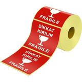 Yelken Dikkat Kırılır Etiketi 80X80 mm 250'Lİ - Bayrak Kırmızı - Rulo Etiket