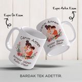 Yelkovan Tasarım Anneler Günü Hediyesi Kişiye Özel Porselen Kupa Bardak - 330 ml - Beyaz - Kahverengi