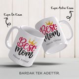 Yelkovan Tasarım Anneler Günü Hediyesi Kişiye Özel Porselen Kupa Bardak - 330 ml - Beyaz - Kırmızı