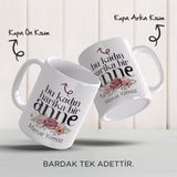 Yelkovan Tasarım Anneler Günü Hediyesi Kişiye Özel Porselen Kupa Bardak - 330 ml - Beyaz - Siyah