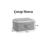 YELLOW STARY HOME DECOR (1 adet) Çorap Hurcu Gri Kumaş Organizer Fermuarlı Saklama Hurcu Çekmece İçi Düzenleyici 29x24x17cm