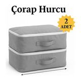 Yellow Stary Home Decor (2 Adet) Çorap Hurcu Gri Kumaş Organizer Fermuarlı Saklama Hurcu Çekmece Içi Düzenleyici 29X24X17 cm