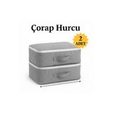 YELLOW STARY HOME DECOR (2 adet) Çorap Hurcu Gri Kumaş Organizer Fermuarlı Saklama Hurcu Çekmece İçi Düzenleyici 29x24x17cm