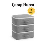 YELLOW STARY HOME DECOR (3 adet) Çorap Hurcu Gri Kumaş Organizer Fermuarlı Saklama Hurcu Çekmece İçi Düzenleyici 29x24x17cm