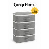 YELLOW STARY HOME DECOR (4 adet) Çorap Hurcu Gri Kumaş Organizer Fermuarlı Saklama Hurcu Çekmece İçi Düzenleyici 29x24x17cm