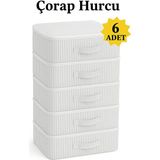 Yellow Stary Home Decor (6 Adet) Çorap Hurcu Çizgili Kumaş Organizer Fermuarlı Saklama Hurcu Çekmece Içi Düzenleyici 29X24X17 cm - Gri - Beyaz