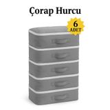 YELLOW STARY HOME DECOR (6 adet) Çorap Hurcu Gri Kumaş Organizer Fermuarlı Saklama Hurcu Çekmece İçi Düzenleyici 29x24x17cm