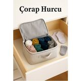 Yellow Stary Home Decor Çorap Hurcu Gri Çizgili Kumaş Organizer Fermuarlı Saklama Hurcu Çekmece Içi Düzenleyici 27X24X17 cm - Gri - Beyaz