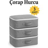 Yellow Stary Home Decor Çorap Hurcu Gri Kumaş Organizer 29x24x17 cm 3 Adet Fermuarlı Düzenleyici Özellikli