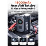 Yellowtech 16000mAh Araç Akü Takviye & Hava Kompresörü | Dijital Ekranlı, LED Fenerli Jump Starter