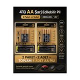 Yellowtech 4’lü AA Kalın Tip Kalem Pil Şarj Edilebilir 2800mWh 1.5V Type-C Şarjlı 2 Paket x 2 Adet