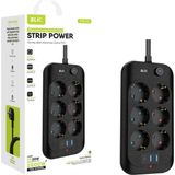 Yellowtech 6’lı Akım Korumalı Uzatma Kablosu | 3 USB + Type-C Girişli | Çocuk Korumalı | 2 Metre Siyah