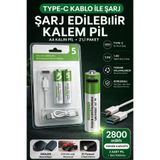 Yellowtech AA Kalem Pil Type-C Şarjlı 1.5V 2800mWh Lityum Şarj Edilebilir 2’li Pil Seti