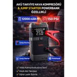 Yellowtech Araç Akü Takviye Jump Starter + Hava Kompresörü 12000 mAh 150 PSI Dijital Ekran