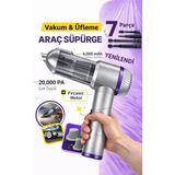 Yellowtech Araç Içi El Süpürgesi – 20000PA Güçlü Vakum, Şarjlı, Üflemeli, Taşınabilir Mini Süpürge - Metalik Gri - Mor
