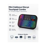 Yellowtech RGB Işıklı Mini Kablosuz Klavye Touchpad Combo, Bluetooth ve 2.4G Smart TV Kumandası