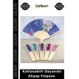 #Yelpaze Doğal Renkli Çiçekli Desenli Hediyelik Dekoratif Katlanabilir Dayanıklı Ahşap Yelpaze