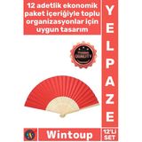 #Yelpaze Kaliteli Dekoratif El Fanı Düğün Nikah Hediyelik Estetik Ahşap Kırmızı Kağıt Yelpaze 12'Li
