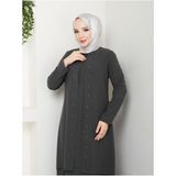 Yelpaze Taşlı Büyük Beden Anne Elbisesi - Füme - 48