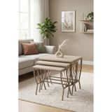 Yelpaze Zigon Sehpa 3'lü Set, Metal Ayak, İç İçe Geçebilir Sidon