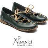 Yemenici Niyazi Usta Hakiki Deri Kadın Haki Yeşil Sandalet Yemeni Y