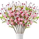 Yen Jean 10 adet Sevgililer Günü Süslemeleri Pembe Kalp Seçtikleri Valentine Berry Yaprakları Dekor Ev Vazo Masa Ağacı Topper