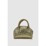 Yenah Kroko Desenli Çapraz Askılı Mini Rugan El Çantası Gold - 20 x 13 x 7 cm