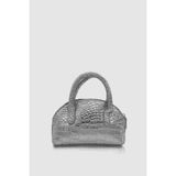 Yenah Kroko Desenli Çapraz Askılı Mini Rugan El Çantası Gümüş - 20 x 13 x 7 cm