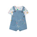 Yengeç Desenli Denim Salopet Set 6 Ay-24 Ay Mavi