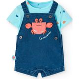 Yengeç Nakışlı Erkek Bebek 2'li Salopet Şort Set - Çok Renkli - 2 Yaş