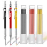 [Yeni] 2 mm derin delikli marker kalem, 39 kalem uçlu, Enhon 3 adet şantiye marangoz kalemleri, kalemtıraşlı, uzun burunlu derin delikli marangoz kurşun kalem, ahşap, metal için, sarı, kırmızı, siyah