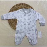 Yeni Doğan Erkek Patikli Tulum Erkek Bebek - Ekru - Gri - 62 cm