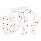 Yeni Doğan Kız Bebek 5 Parça Pamuklu Set Pijama-Günlük Takımı - 0 - 3 Ay - Ekru - Kırmızı