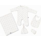 Yeni Doğan Kız Bebek 5 Parça Pamuklu Set Pijama-Günlük Takımı - 0 - 3 Ay - Ekru - Nar