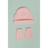 Yeni Doğan Şapka & Eldiven Seti – %100 Pamuklu Penye Extra Yumuşak Hafif Terletmez, 0-6 Ay Unisex - Pembe