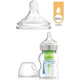 Yeni Geniş Ağız Gaz Yapmayan Cam Biberon 150 ml + Level 2 Biberon Emziği Set - Şeffaf