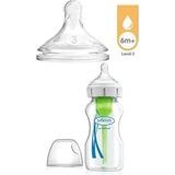 Yeni Geniş Ağız Gaz Yapmayan Cam Biberon 270 ml + Level 3 Biberon Emziği Set - Şeffaf