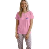 YENİ İNCİ Kadın%100 Pamuklu Kısa Kollu Düğmeli Pijama Takımı PJM101 | Çizgili Kalpli Desen, Altlı Üstlü Takım, Rahat Kesim