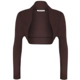 Yeni Kadın Düz Önü Açık Uzun Kollu Bolero Omuzlu Kısa Hırka Bluz Üst, Kahverengi, 50-52