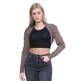 Yeni Kadın Düz Uzun Kollu Önü Açık Pamuk Bolero Kısa Hırka Üst, Mocha, 8-10