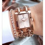 Yeni Model Kare Kasa Zincirli 3 Atm Su Geçirmez Rose Gold Kadın Kol Saati, Taşlı Bileklik Hediye
