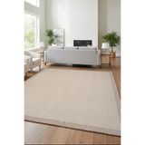 Yeni Nesil Çerçeveli Sisal Yumuşak Dokuma Kilim Kaymaz Pamuk Taban Bordürlü Halı - Bej - 200 x 290 cm