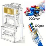 Yeni Nesil (Delikli - Açık Uçlu) Cat6 Ez RJ45 Jack (100 Adet) + Renkli Kılıf (50 Adet) - 2 ürün bir arada